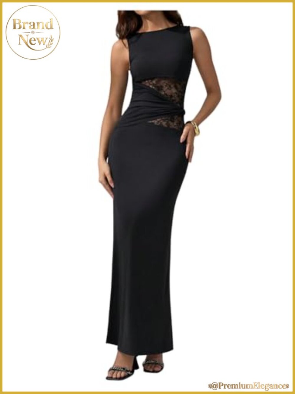 Women's Sleeveless Bodycon Lace Cut Out Formal Maxi Dress